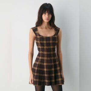 Aritzia Brown & Tan Plaid Sleeveless Mini Dress